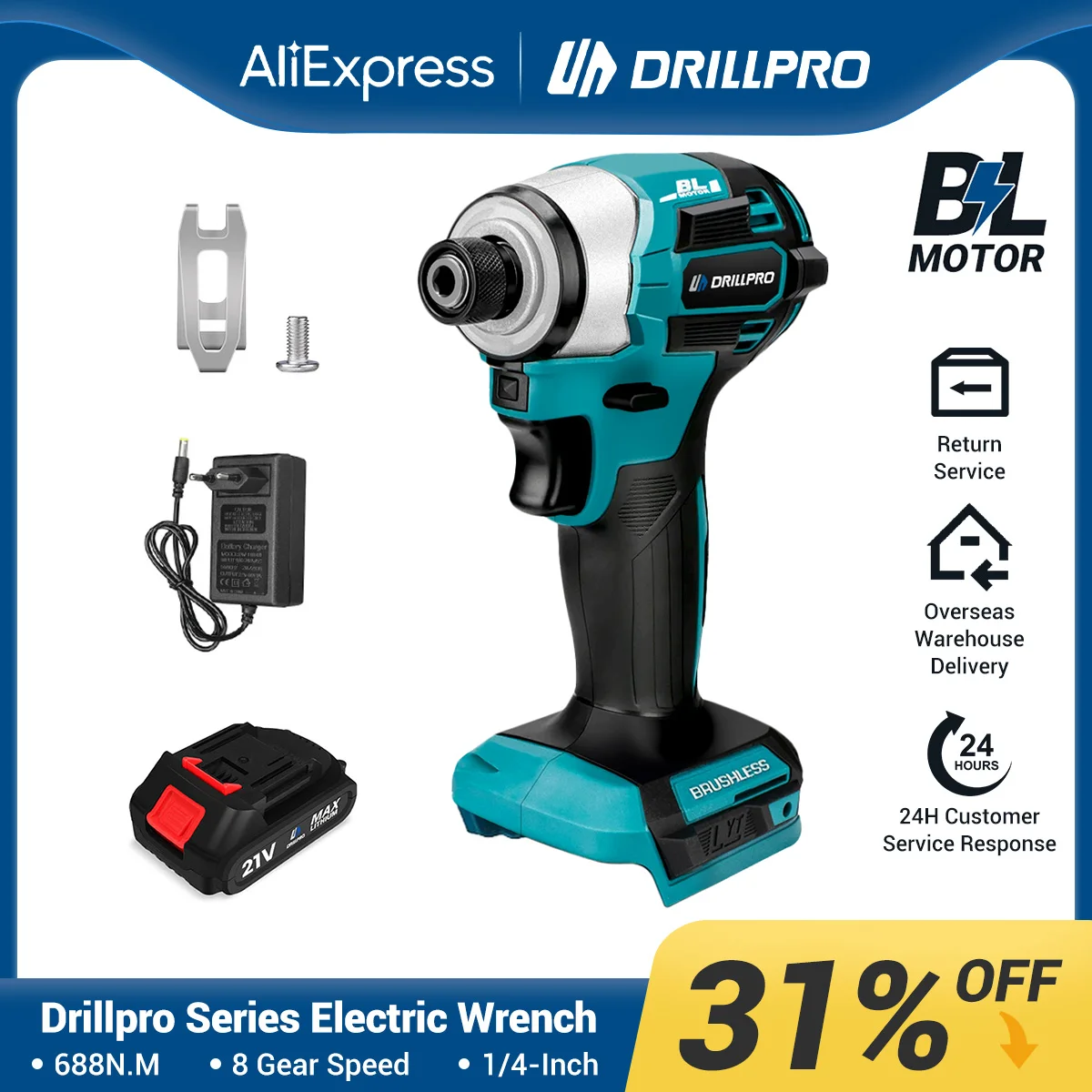 

Drillpro NEW 1/4-Inch 8 Gears Brushless Electric Screwdriver Cordless Electric Drill Screw Driver Power Tool for Makita Battery