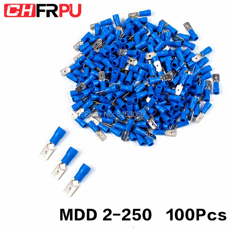 

100PCS 6.3mm 16-14AWG FDFD/FDD/MDD 2-250 Female male Insulated Electrical Crimp Terminal for 1.5-2.5mm2 Cable Wire Connector