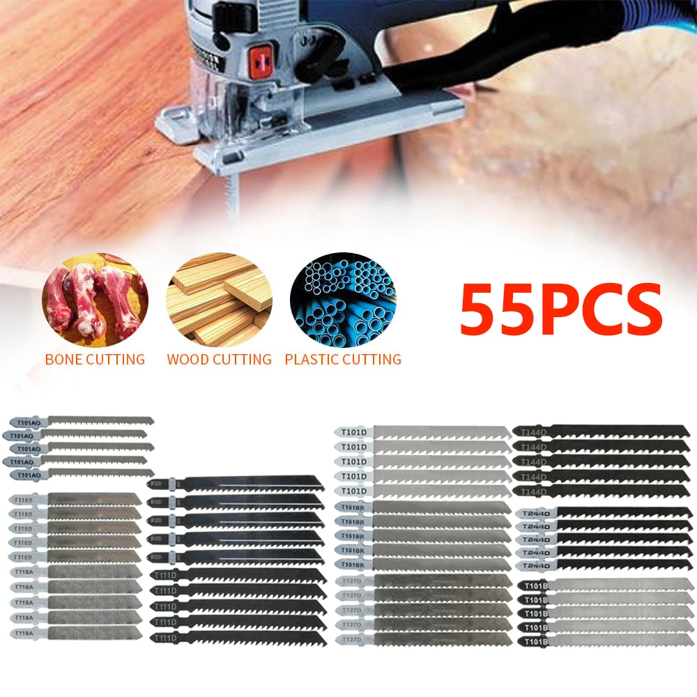 55Pcs Jig Saw Blade Set HCS/HSS Assorted Saw Blades with T-shank Sharp Fast Cut Down Jigsaw Blade Woodworking Tool for Wood
55Pcs Jig Saw Blade Set HCS/HSS Assorted Saw Blades with T-shank Sharp Fast Cut Down Jigsaw Blade Woodworking Tool for Wood