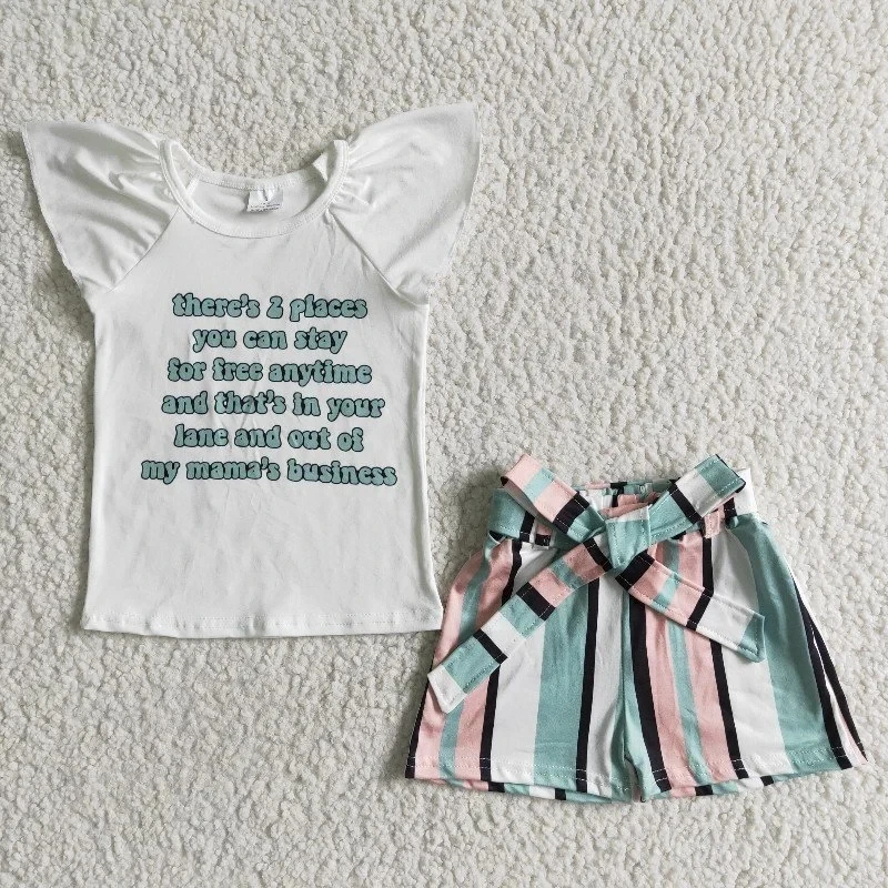 Wholesale Children Summer Clothing Baby Girl Cotton Letter Short Sleeve Top Striped Belt Shorts Clothes Kid Boutique Outfit Set
Wholesale Children Summer Clothing Baby Girl Cotton Letter Short Sleeve Top Striped Belt Shorts Clothes Kid Boutique Outfit Set