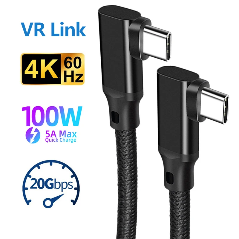 

USB C to Type C Data Cable 90 Degree Angle VR Link USB3.2 Gen2 20Gbps 4K@60Hz 100W PD Fast Charge Cord for Xiaomi Realme Macbook