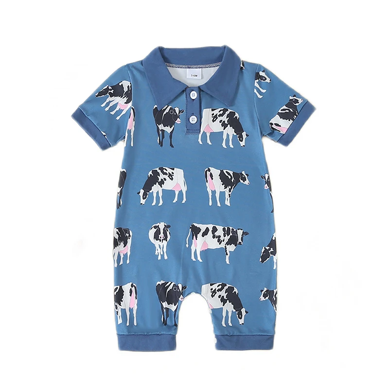 

Летняя одежда в западном стиле для маленьких мальчиков, комбинезон с коровьим принтом, короткий рукав, шорты, комбинезон