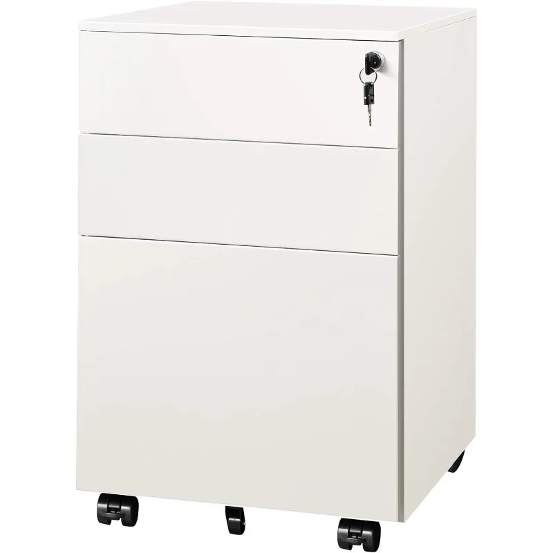 

DEVAISE Locking File Cabinet, 3 Drawer Rolling Pedestal Under Desk Office, Fully Assembled Except Casters, White