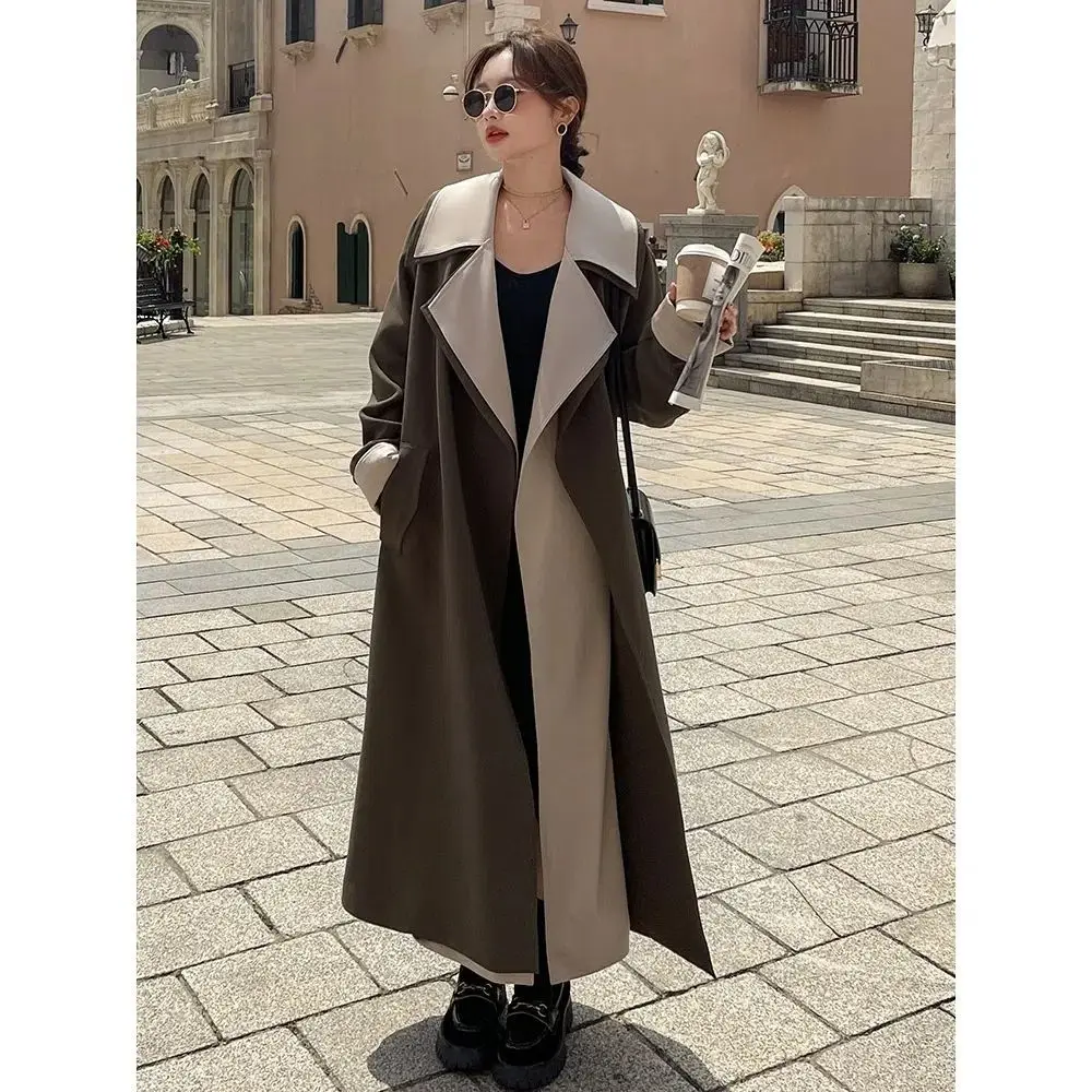 

Fashion Hepburn Long Windbreaker Coat Women's Early Autumn New British Style High Sense Temperament Goddess Style Coat