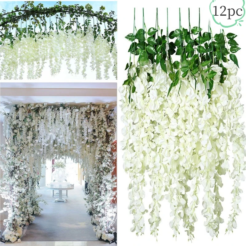 12Pcs 45inch Artificial Wisteria Flowers Fake Wisteria Vine Ratta Hanging Garland Silk Flowers String Home Party Wedding Decor
12Pcs 45inch Artificial Wisteria Flowers Fake Wisteria Vine Ratta Hanging Garland Silk Flowers String Home Party Wedding Decor