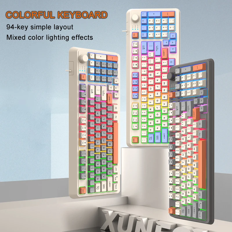 94 Keys Wired Gaming Keyboard With lndependent Volume Knob 3 Mixed Color USB Port Rainbow Light For Windows XP/10/11/ Mac OS
94 Keys Wired Gaming Keyboard With lndependent Volume Knob 3 Mixed Color USB Port Rainbow Light For Windows XP/10/11/ Mac OS