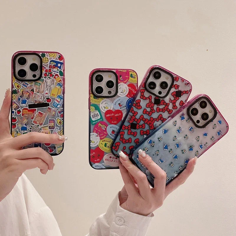 

Cute Cat Bowknot 2.0 Acrylic Colorful Border Phone Case Cover for IPhone 11 12 13 14 15 Pro Max Case for IPhone 15 Pro Max
