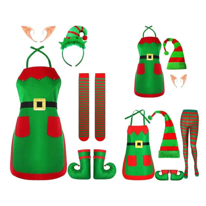 

Женский Рождественский костюм Санта-Клауса для девочек, взрослые Семейные костюмы для косплея зеленого эльфа, костюм для рождественской вечеринки, Новогодняя одежда