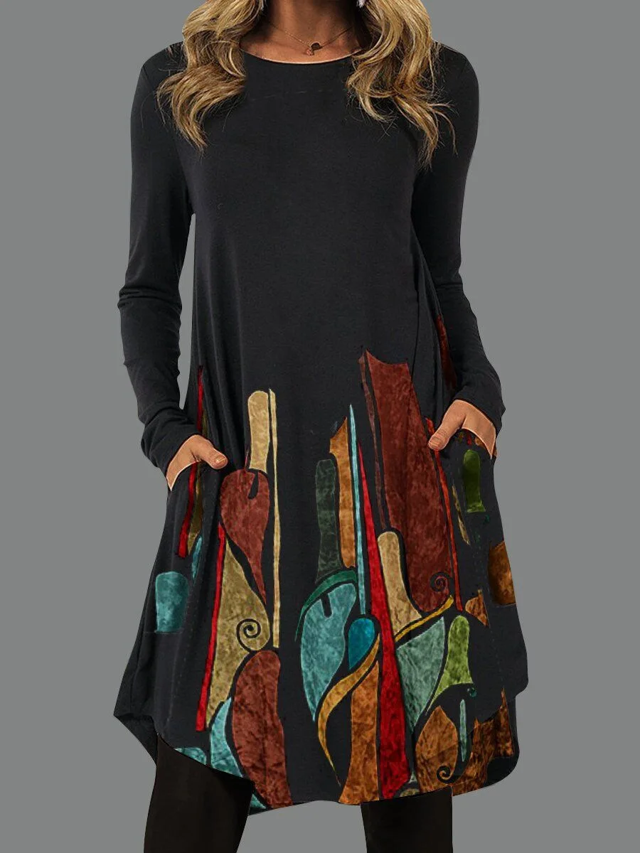 

Women 2022 Loose Vintage Ruffles Midi Even Dress Casual Party Pocket Dresses Vestidos Autumn Long Sleeve Print Spring Boh Robe