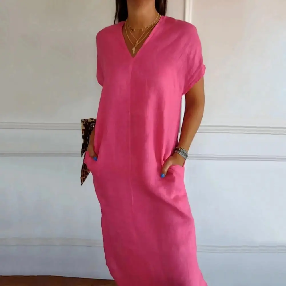 Women Loose Fit Midi Dress Elegant V-neck Midi Dress with Side Pockets Lace-up Back Summer Women's Casual Solid for Comfort
Women Loose Fit Midi Dress Elegant V-neck Midi Dress with Side Pockets Lace-up Back Summer Women's Casual Solid for Comfort