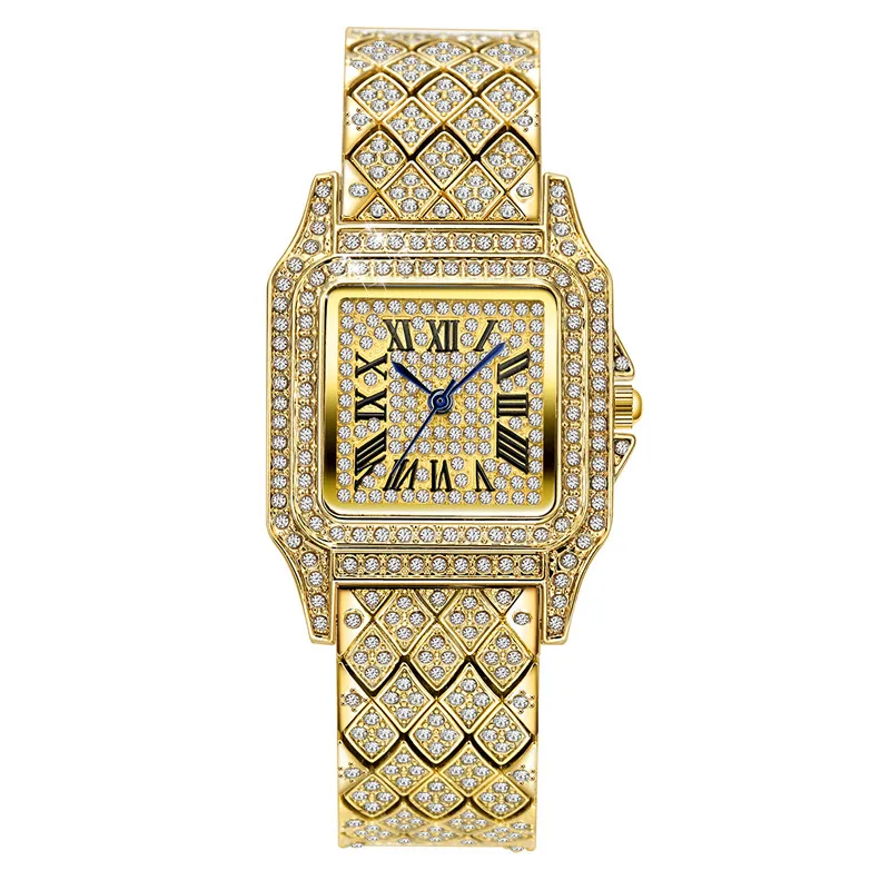 

Big Brand Luxury Watches For Women Hip Hop Diamond Golden Casual Alloy Band Simple Quartz Watch Relogios Feminino Fashions 2024