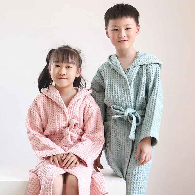 

Детское всесезонное Новое кимоно из 100% хлопка, двухуровневый Вафельный Халат, халат для мальчиков и девочек, свободная одежда для сна с поглощением воды