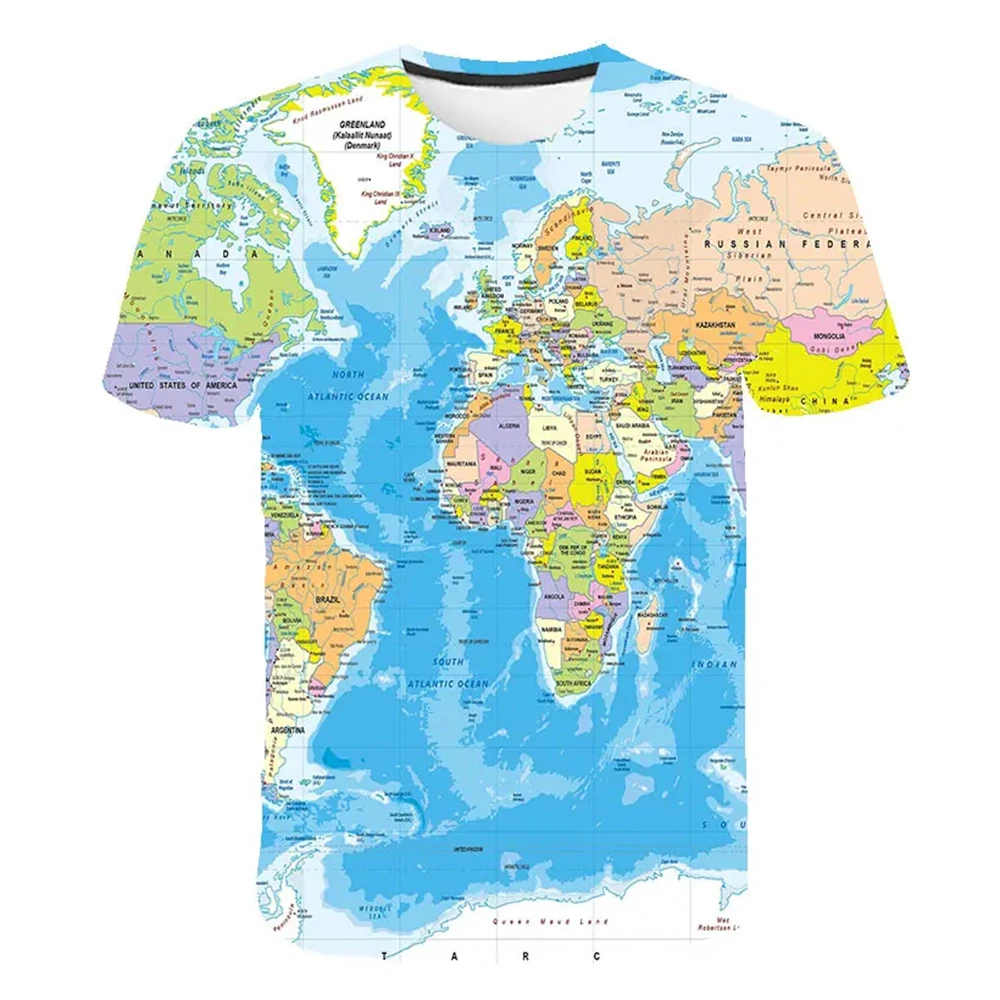 

Casual 4--14 Years Children's Clothing Boys Girls 3D Printed World Map T-Shirts Kids Tshirt Unisex Short Sleeve Tee Cartoon Tops