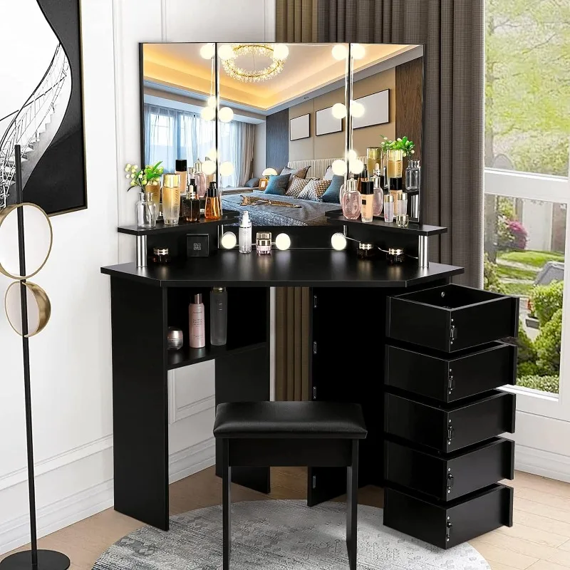 Vanity with Lights - Vanity Desk with 3 Color Lighting Options, Brightness Adjustable, Vanity Table with 5 Rotating Drawers
Vanity with Lights - Vanity Desk with 3 Color Lighting Options, Brightness Adjustable, Vanity Table with 5 Rotating Drawers