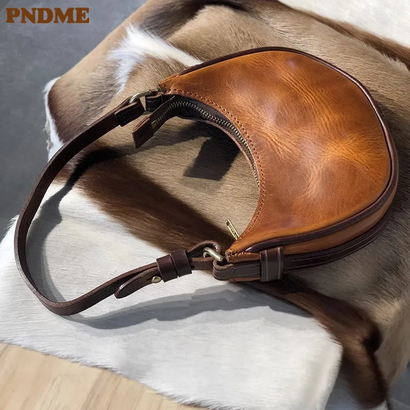 

PNDME fashion simple genuine leather women's shoulder bag weekend outdoor designer luxury high quality real cowhide underarm bag