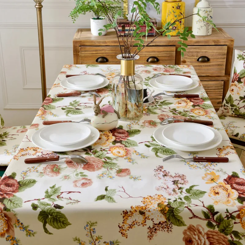 

Home Cloth Floral Print Desk Cover Mat Rectangular Tablecloth Flower Manteles Wedding Decoration Nappe De Table