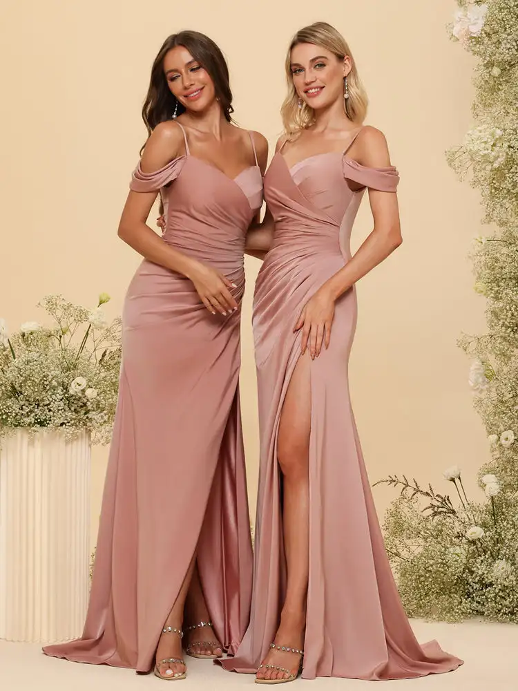 

Simple Evening Gowns for Women Off the Shoulder Backless Zipper Pleat Charming Side Slit Vestidos Robes De Soirée Deop Shipping