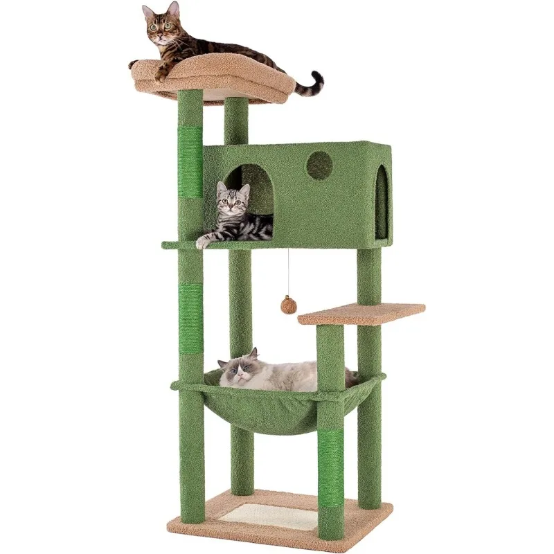 

Cat Tree for Large Cats 53 Inches Multilevel Cat Tower with Large Hammock Super Spacious Condo and Wide Padded Perch