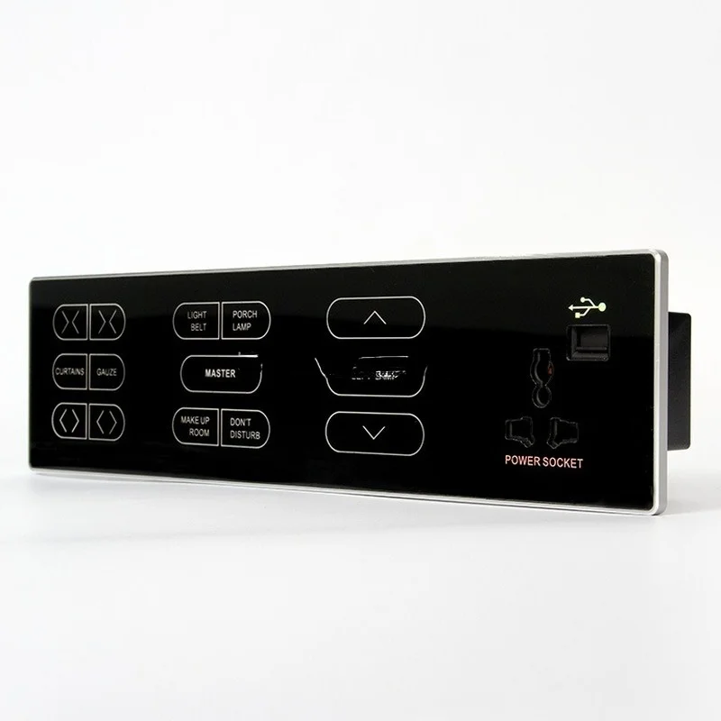 Connected Glass Panel Bedside Touch Switch with curtain control, dimmer, light switch and socket
Connected Glass Panel Bedside Touch Switch with curtain control, dimmer, light switch and socket