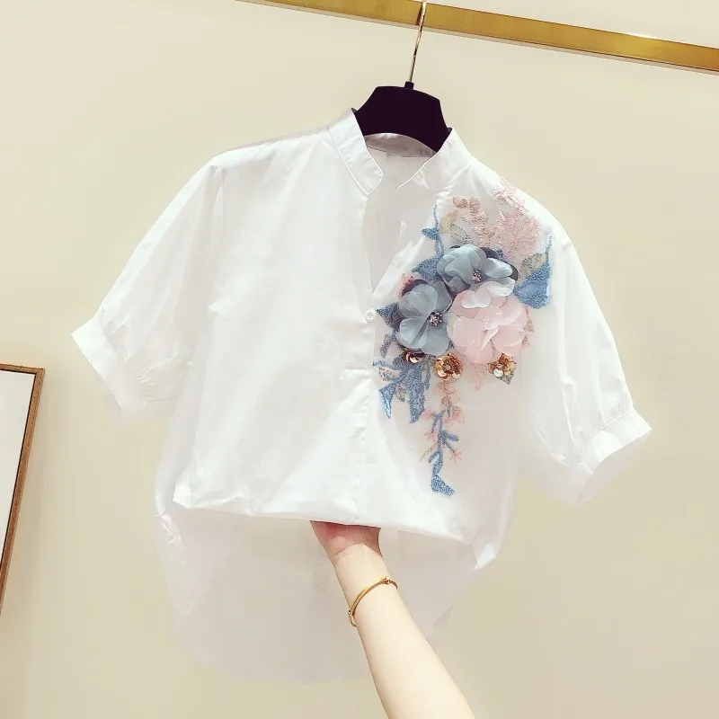 Flower Embroidery Women Blouse and Shirts Real Flower 2022 Summer New V-neck Short Sleeved Cotton Lady Shirts Outwear Tops
Flower Embroidery Women Blouse and Shirts Real Flower 2022 Summer New V-neck Short Sleeved Cotton Lady Shirts Outwear Tops
