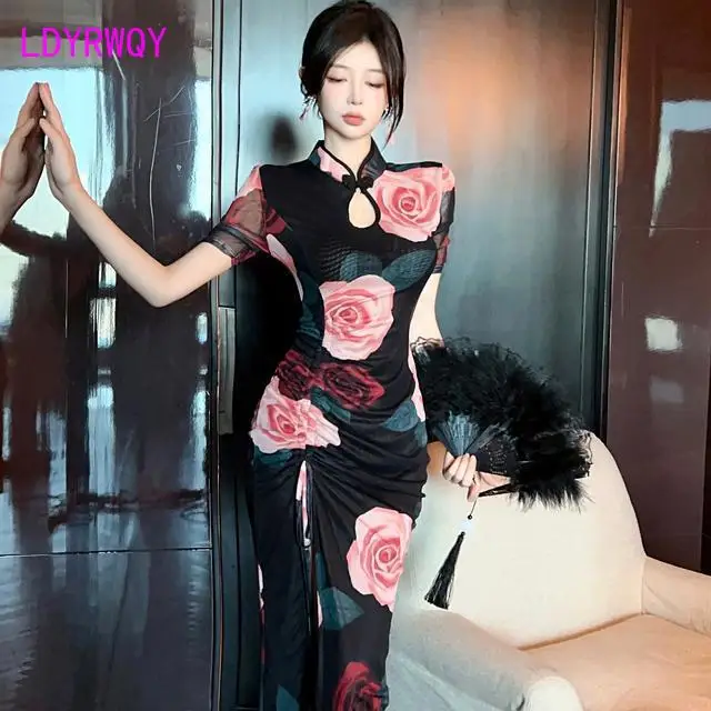 Summer New Style Fashion Celebrity Temperament Printed Mesh Slim Sexy Drawstring Long Dress
Summer New Style Fashion Celebrity Temperament Printed Mesh Slim Sexy Drawstring Long Dress