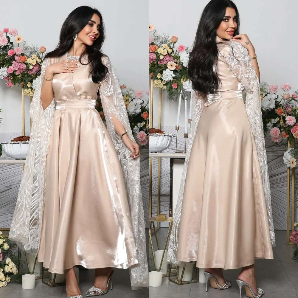 

Платье для выпускного вечера из Саудовской Аравии, атласное платье миди с блестками, аппликацией и бисером, ТРАПЕЦИЕВИДНОЕ, с V-образным вырезом, на заказ