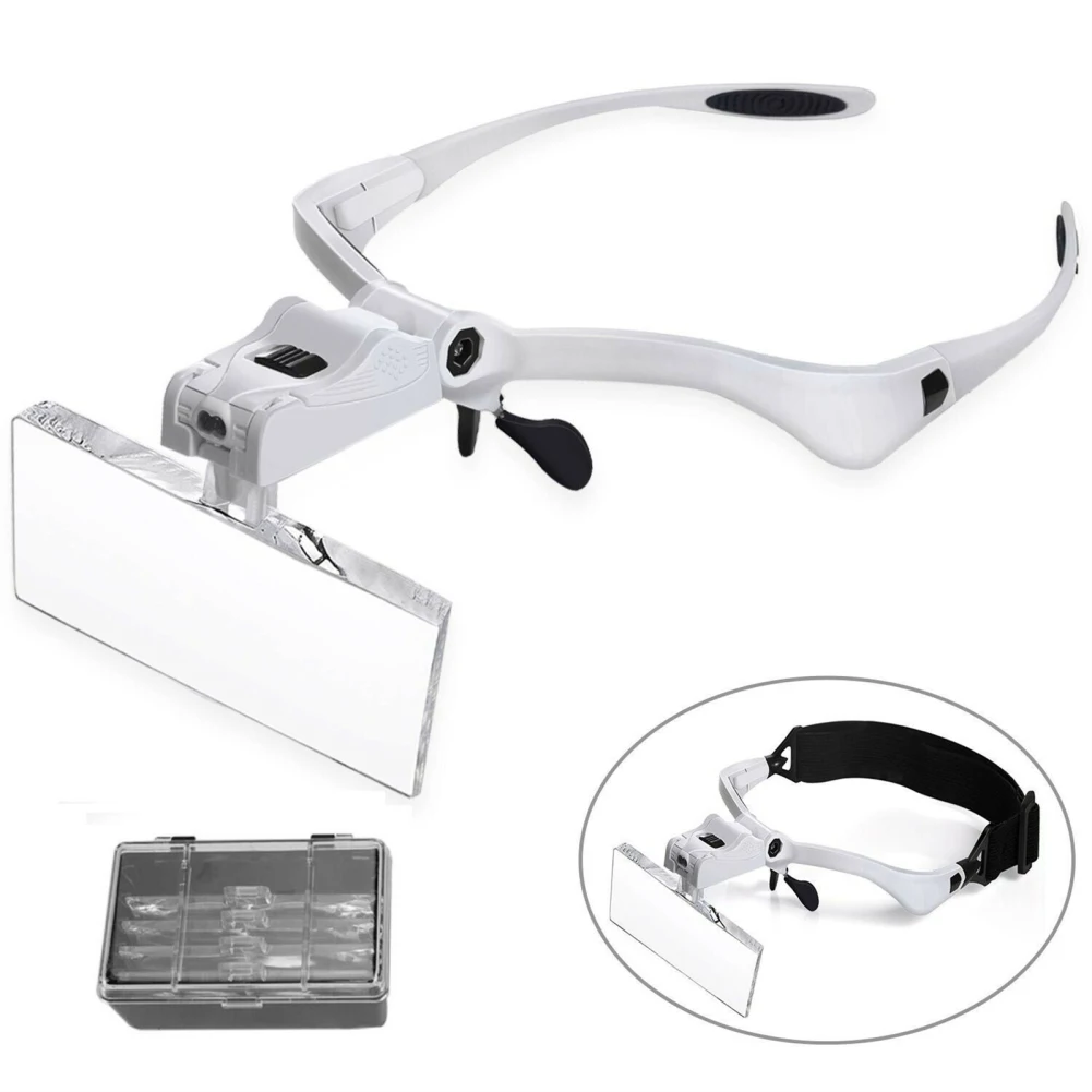 

Head Magnifier With LED Lights Headband Magnifying Glass With 5 Interchangeable Lenses 1.0X 1.5X 2.0X 2.5X 3.5X for Jewelry