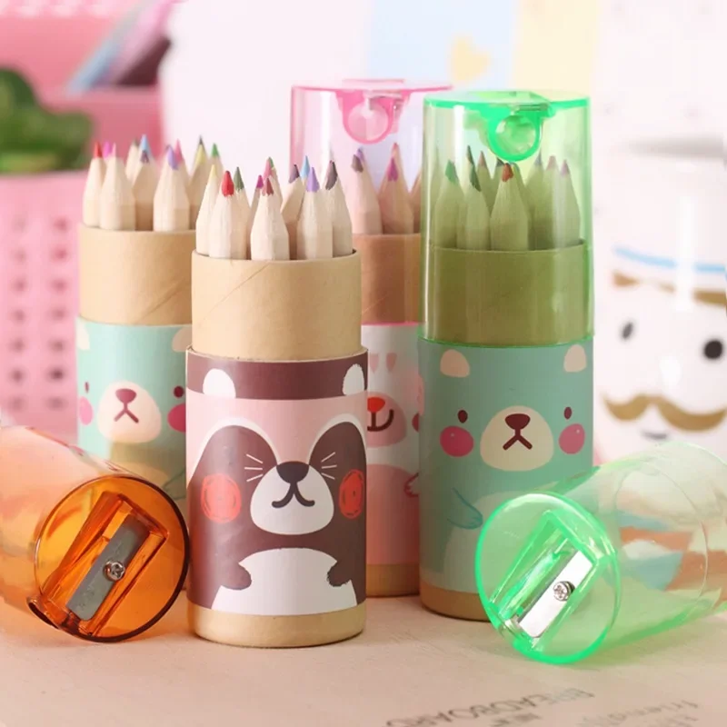 

12pcs/set Cute Mini Colored Pencil with Pencil Sharpener Kawaii Stationery Paint Draw Pencil for Kids Children Colored Pencils