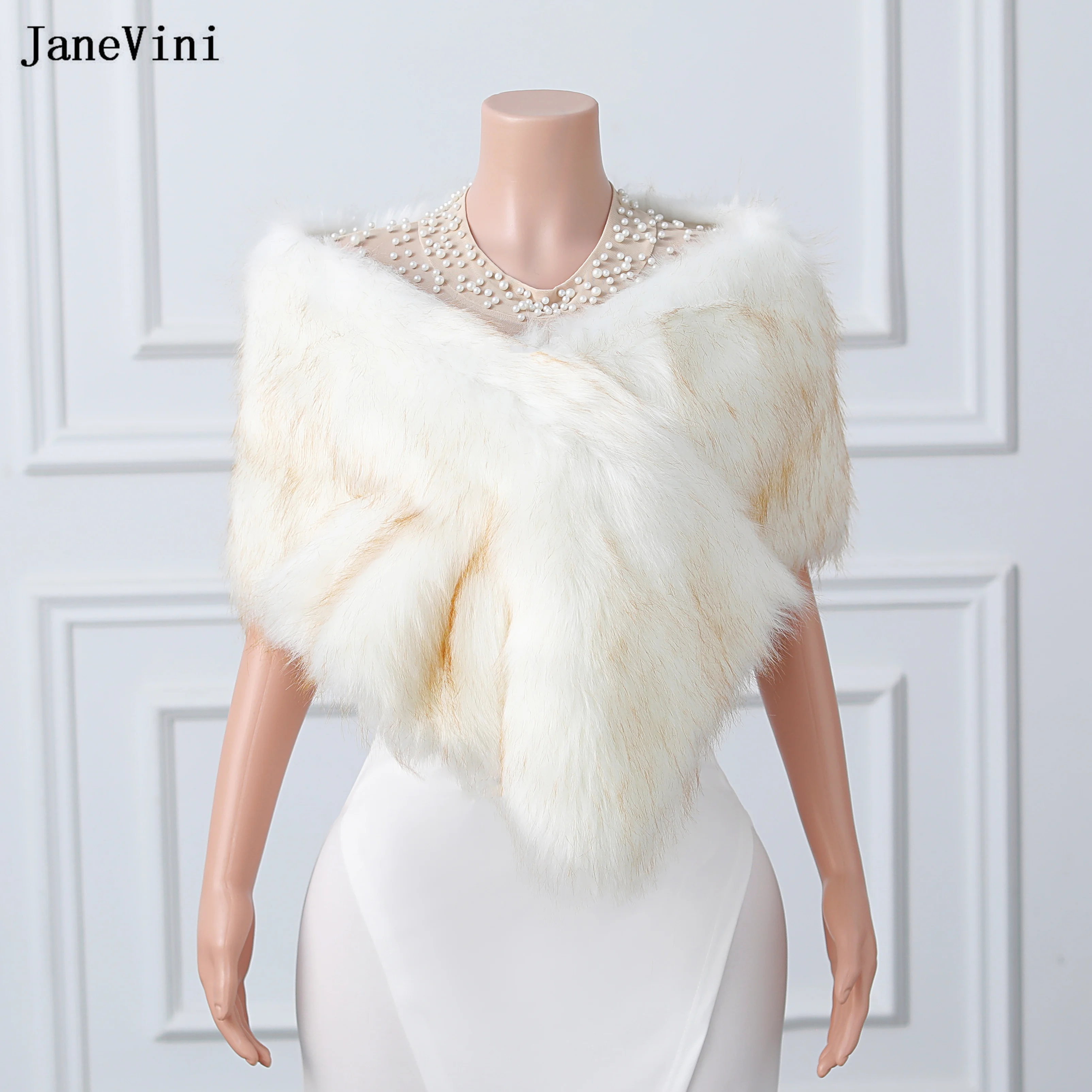 

JaneVini 2023 Fashion Wedding White Cape Faux Fur Jackets for Women Winter Wraps Shawls Bridal Bolero Evening Party Shrug Cloak