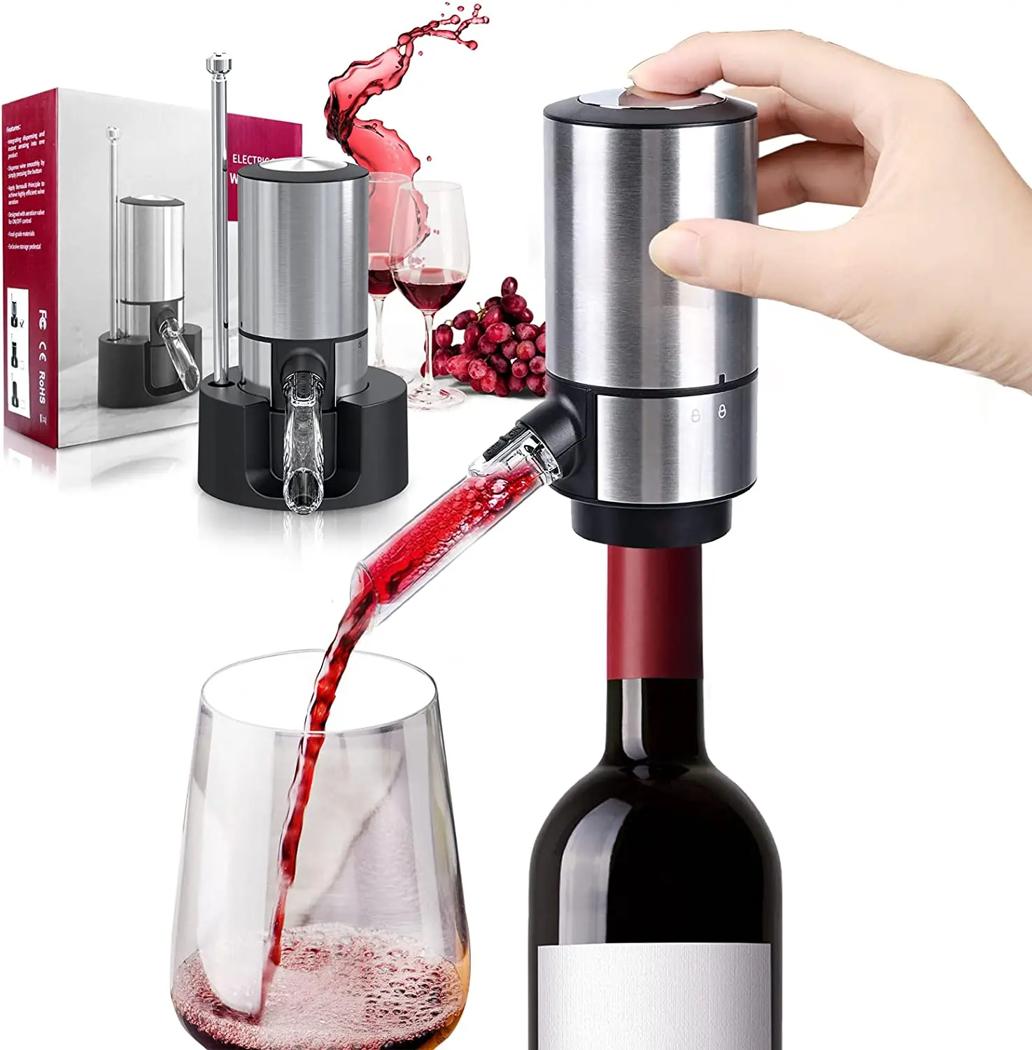 

Electric Wine Aerator Dispenser Bar Party Accessories Stainless Steel Intelligent Automatic Decanter Pourer Valentine's Day Gift