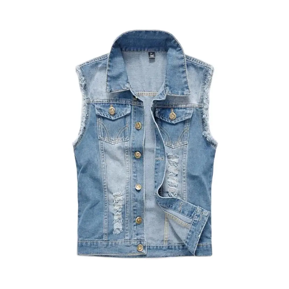 

Men Sleeveless Jacket Male Tank Gilet Mens Jacket New Men's Denim Vest Ripped Jean 6XL Denim Vest Jacket Coats Waistcoat