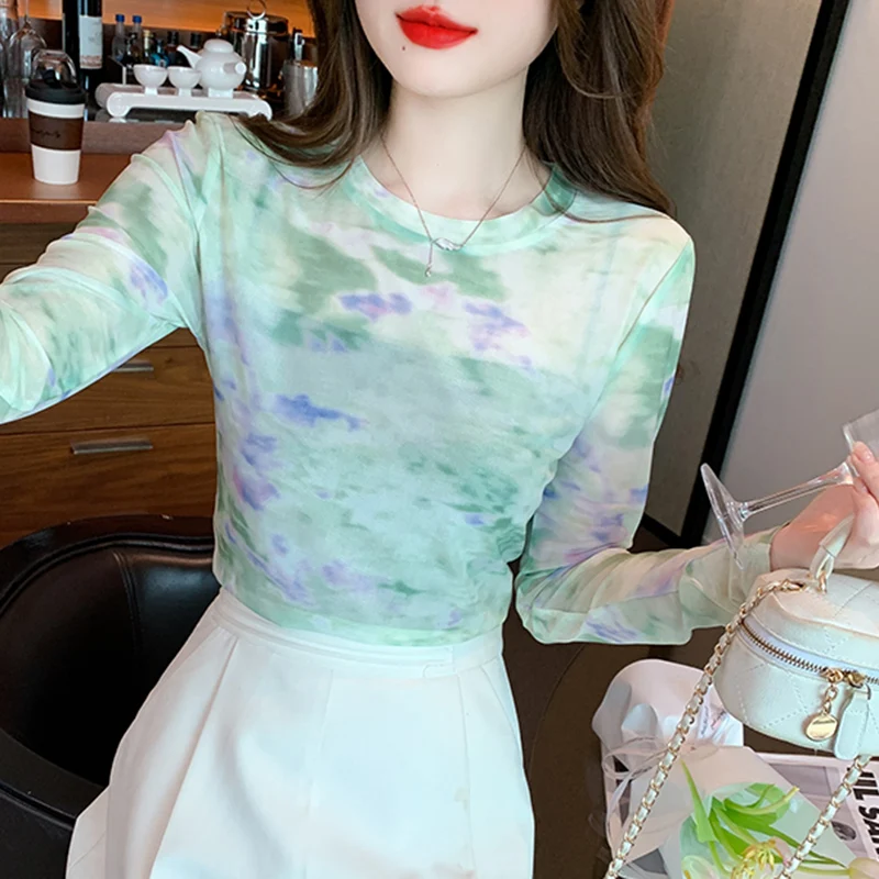Женские сетчатые футболки с принтом, Повседневная футболка с длинным рукавом, топ, женские милые футболки с круглым вырезом
Женские сетчатые футболки с принтом, Повседневная футболка с длинным рукавом, топ, женские милые футболки с круглым вырезом