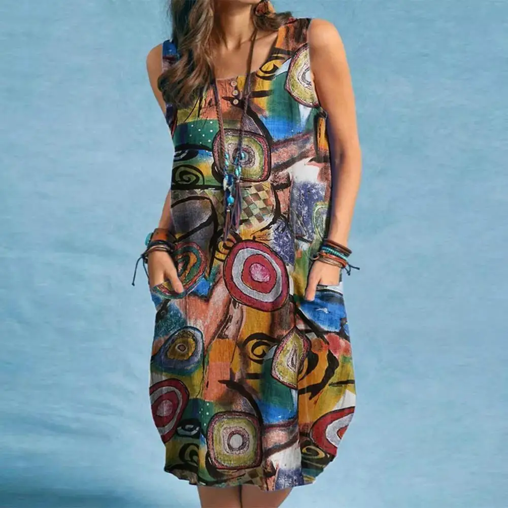 Bright Color Patterned Dress Colorful Graffiti Print Women's Summer Midi Dress with Pockets Bohemian Sleeveless for Ladies
Bright Color Patterned Dress Colorful Graffiti Print Women's Summer Midi Dress with Pockets Bohemian Sleeveless for Ladies