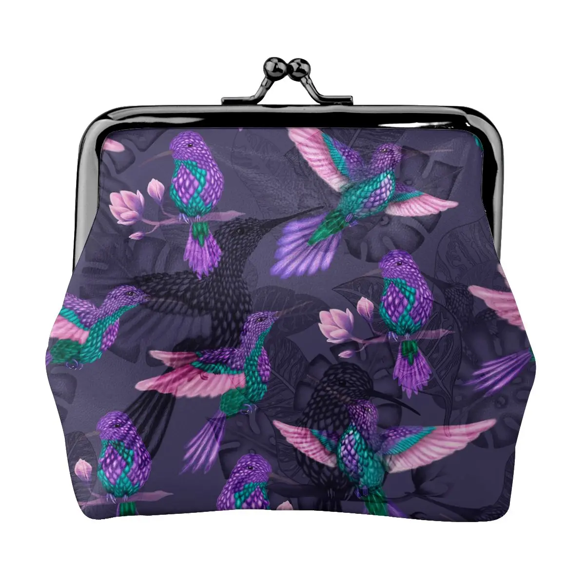 

Small Wallet Women Mini Printing Coin Purses Hasp Cash Card Handbags Clutch Money Change Bag H Hummingbird And Leaves