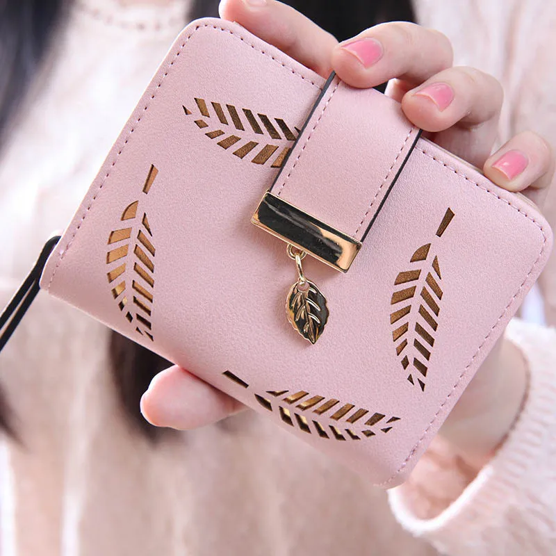 

Women Wallets Small Wallet Ladies Zipper Buckle Hollow Leaf Purse Wallet Female Zipper Coin Purse Card Holder carteira feminina