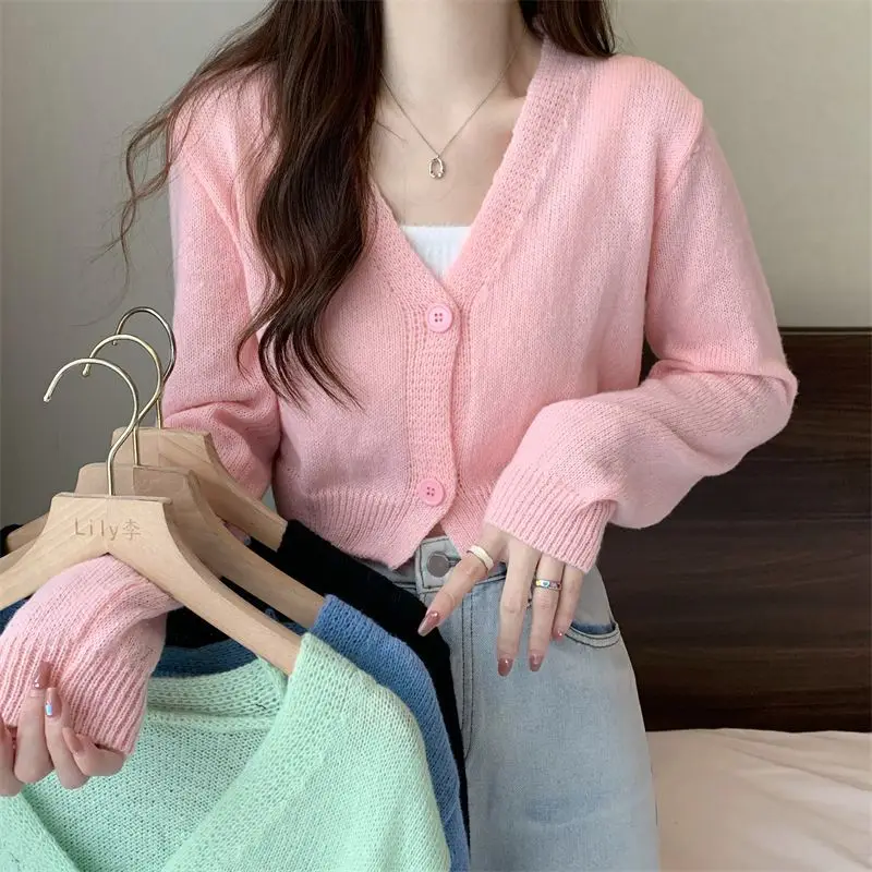Crop Cardigan Women Slim Autumn Girlish All-match Ulzzang Tender V-neck Casual Outwear Aesthetic Classic Students Chic Clothing Crop Cardigan Women Slim Autumn Girlish All-match Ulzzang Tender V-neck Casual Outwear Aesthetic Classic Students Chic Clothing