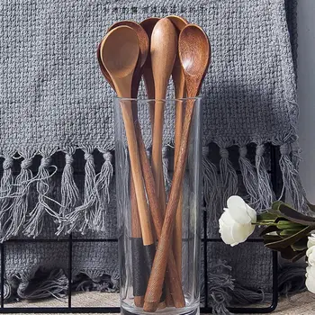 1PC Wooden Milk Coffee Spoon Long Handle Teaspoon Wood Tableware Coffee Spoon Stir Stick Kitchen Accessories