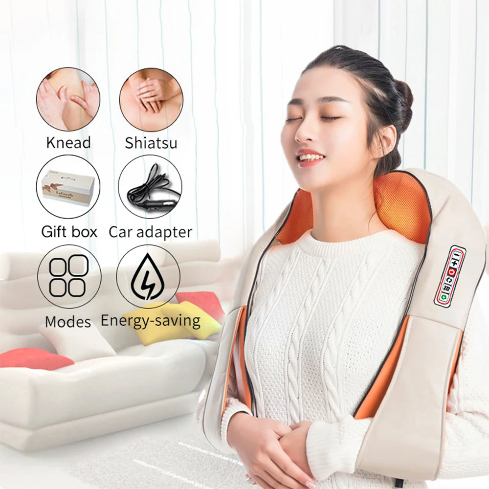 

U Shape Electrical Shiatsu Back Neck Shoulder Body Massager Infrared Heated 4D Kneading Car/Home Massage Shawl Device