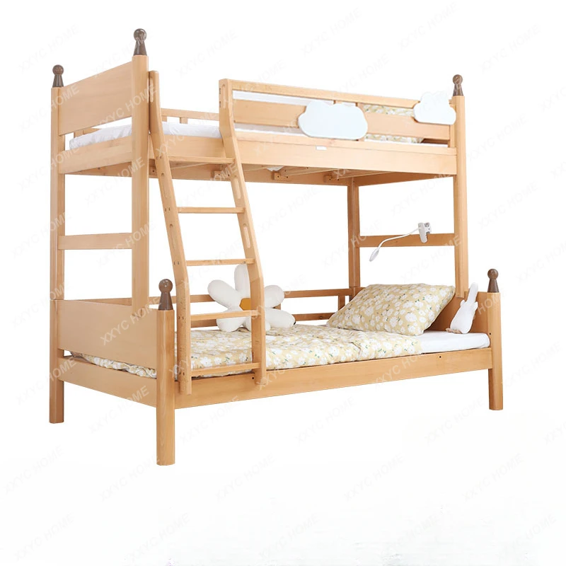 

Двухуровневая двухъярусная кровать из массива дерева, регулируемая по высоте кровать из бука, Детская комбинированная кровать для хранения мальчиков и девочек