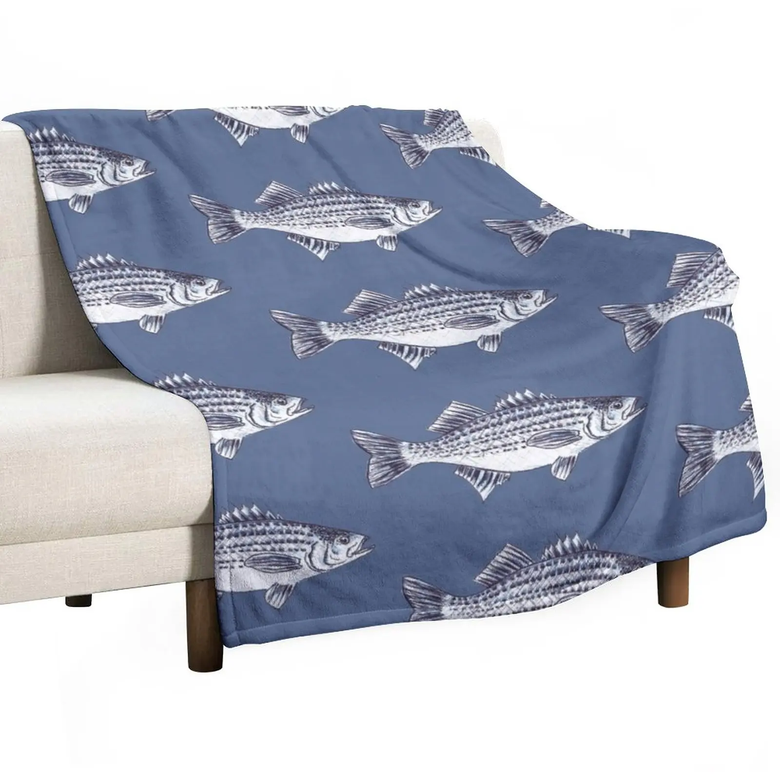 

Striped Bass Fish Walter in Slate Blue Throw Blanket Thermal Blanket Flannel Fabric Beautiful Blankets Luxury Thicken Blanket