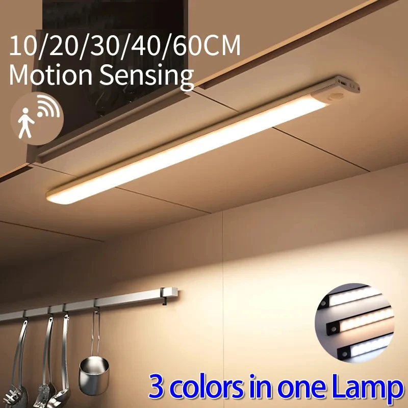 

Cabinet Light USB Rechargeable Motion Sensor Led Three Colors In One Lamp For Kitchen Wardrobe Indoor Lighting 10/20/30/40/50cm