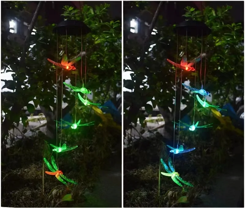 

Color Changing Solar Wind Chime Green Small Bell Dragonfly Waterproof Outdoor Decorative Lamp Suitable for Courtyard Garden