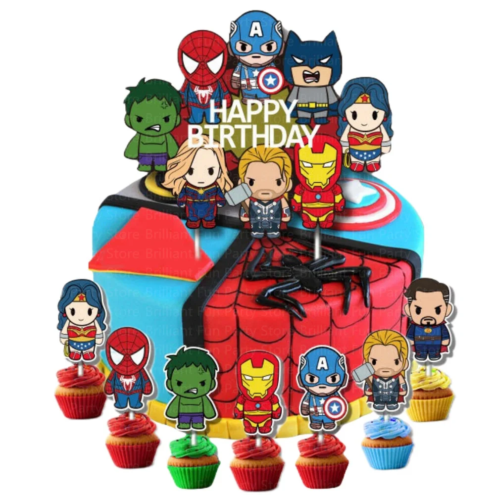 

13Pcs/Set Avengers Cake Toppers Decor Birthday CupCake Superhero Party Cartoon Hero Party Birthday Party Decor Kids Baby Shower