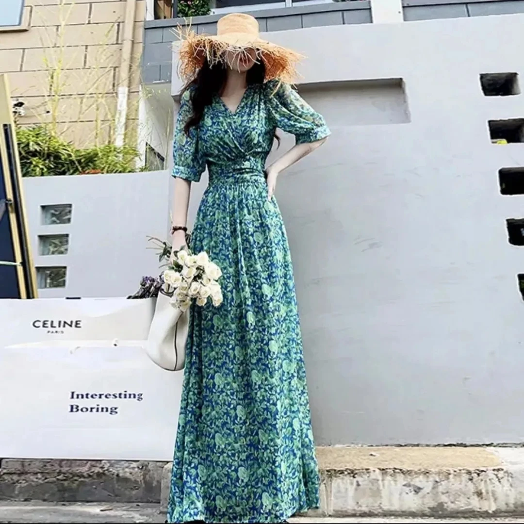 New Chiffon Print Dress Women's Long V-neck Casual Loose Sexy Dresses Female Short-Sleeved V-Neck Elegant Luxury Party Vestidos
New Chiffon Print Dress Women's Long V-neck Casual Loose Sexy Dresses Female Short-Sleeved V-Neck Elegant Luxury Party Vestidos