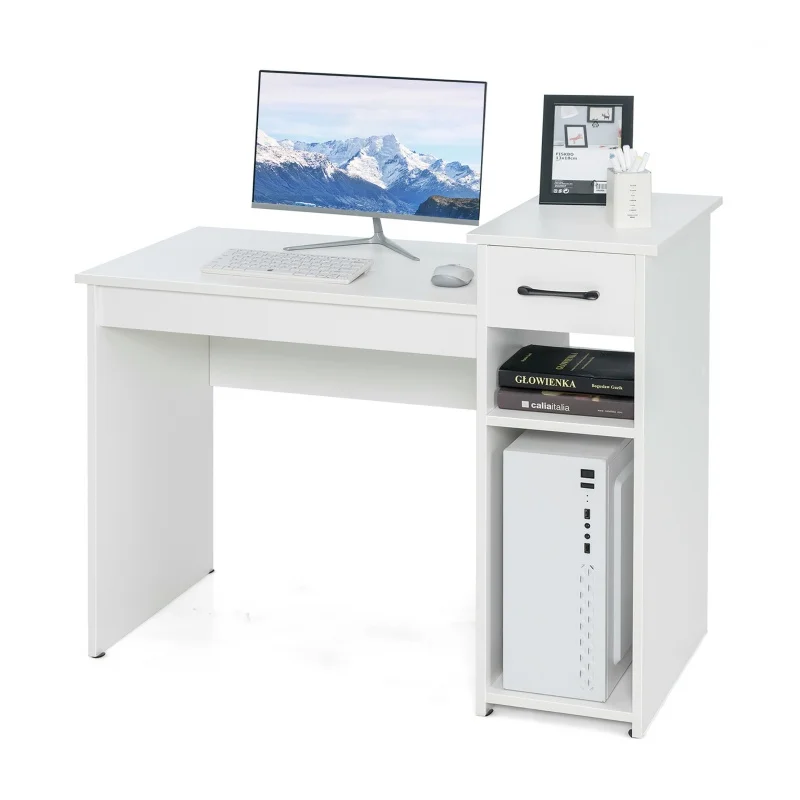 

Стол компьютерный для дома и офиса, белый учебный столик для ноутбука с ящиками и полкой для хранения