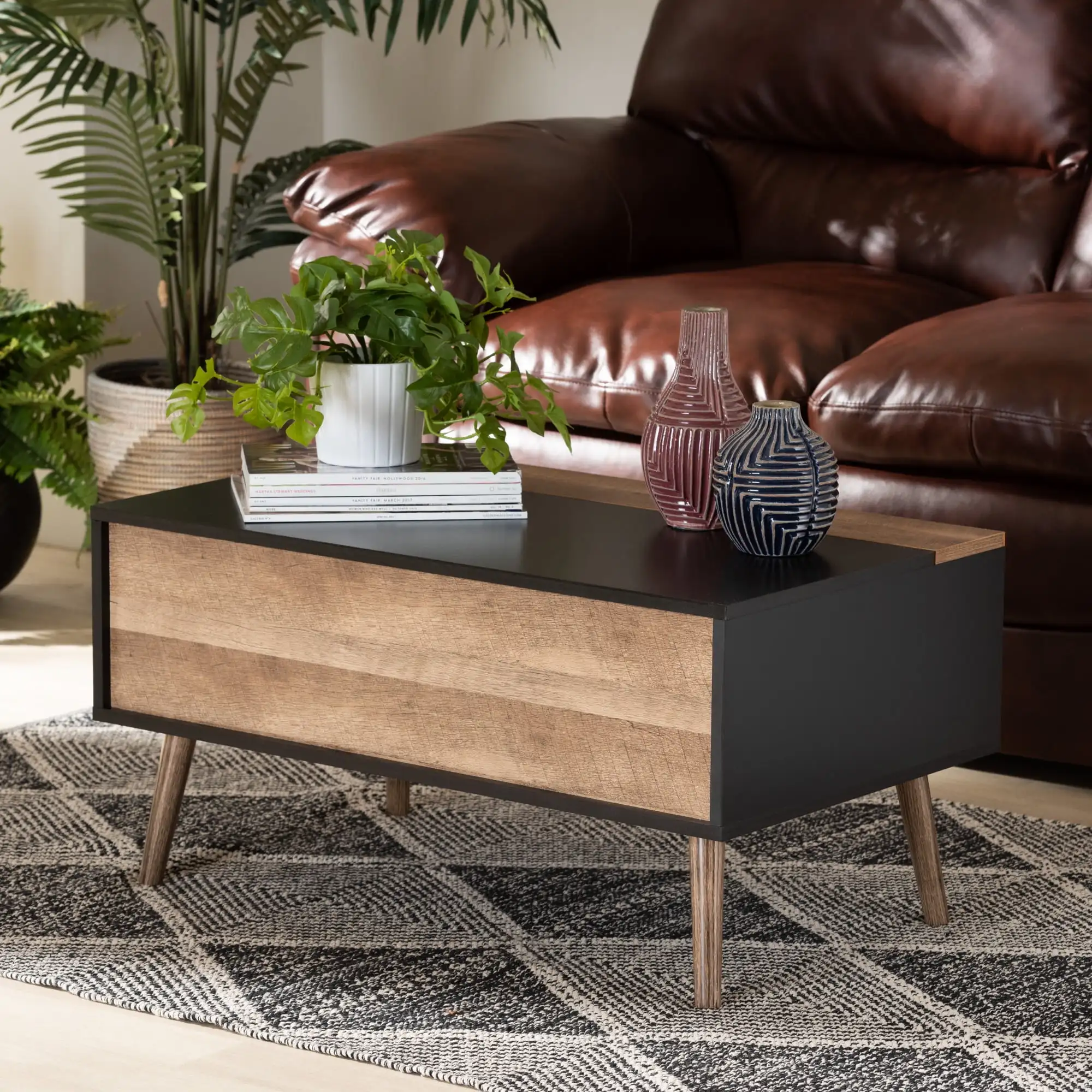 Baxton Studio Jensen Modern and Contemporary Two-Tone Black and Rustic Brown Finished Wood Lift Top Coffee Table with Storage
Baxton Studio Jensen Modern and Contemporary Two-Tone Black and Rustic Brown Finished Wood Lift Top Coffee Table with Storage