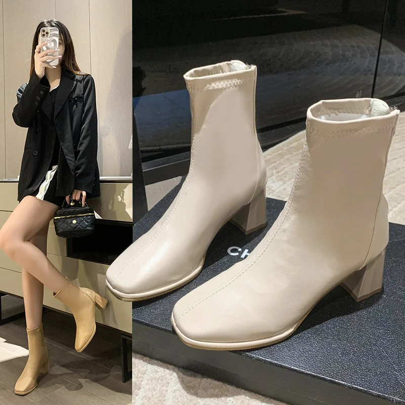 Luxury Brand Women Beige Block High Heels Ankle Boots 2023 Winter Female Square Toe Chelsea Boots High Quality Short Boots
Luxury Brand Women Beige Block High Heels Ankle Boots 2023 Winter Female Square Toe Chelsea Boots High Quality Short Boots