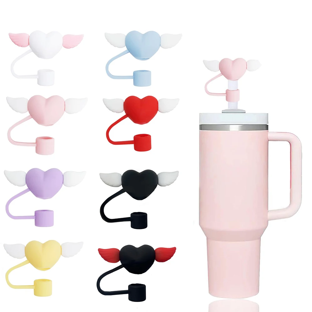 

8 pcs Love Wings Straw Covers Cap Toppers for Stanley 30/40 Oz Tumbler Cups Reusable Silicone Cute Straw Tips Lids Protectors
