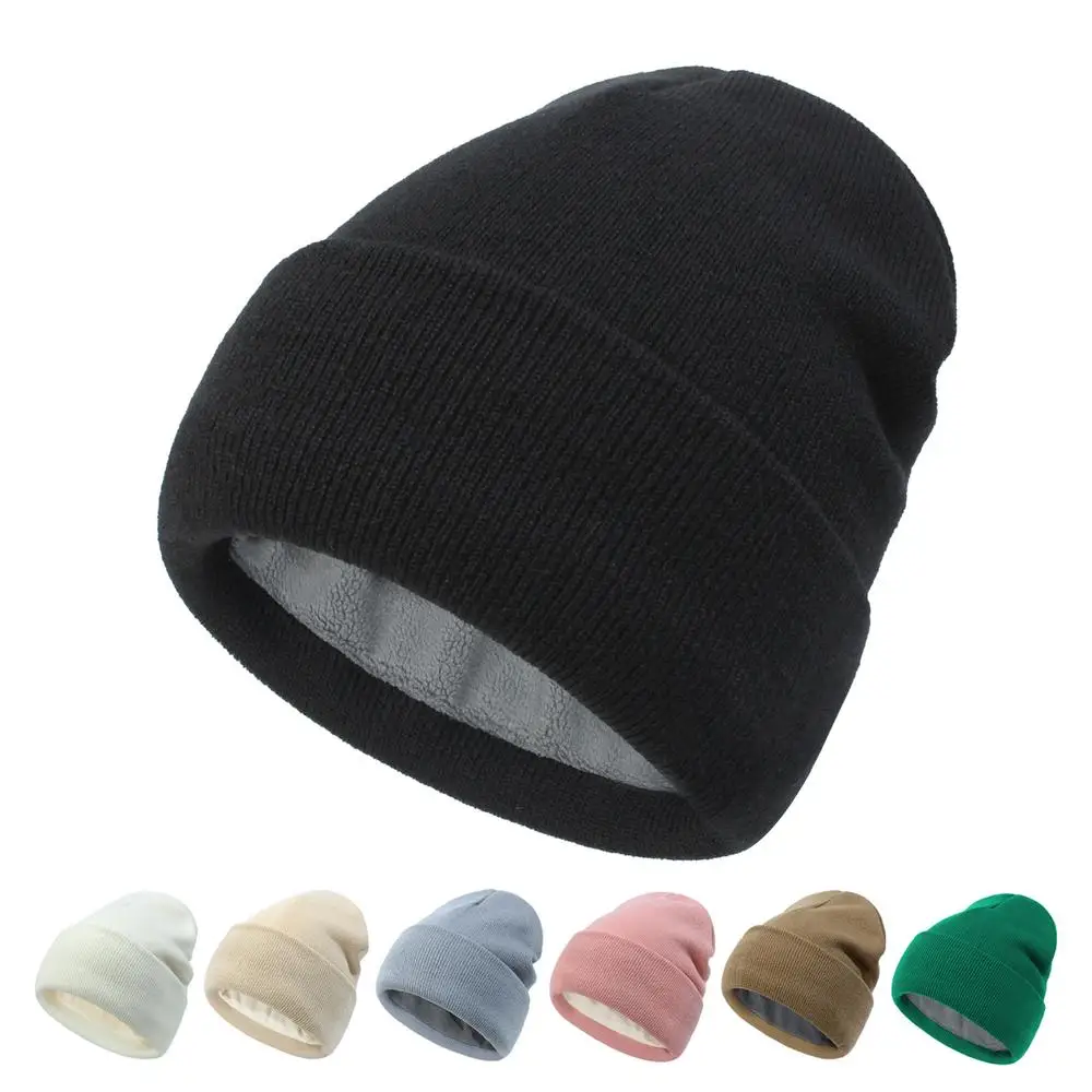 

Вязаная Шапка-бини, мягкая зимняя теплая флисовая подкладка, стандартная Толстая шапка с манжетами в виде черепа для мужчин и женщин