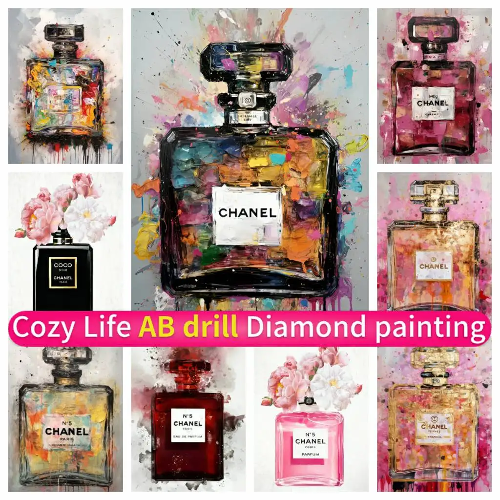 

Mosaic Art DIY AB Diamond Painting 5D Pink Perfume No 5 Corss Stitch Kit Full Drill Round Square Rhinestones Embroidery Handmade
